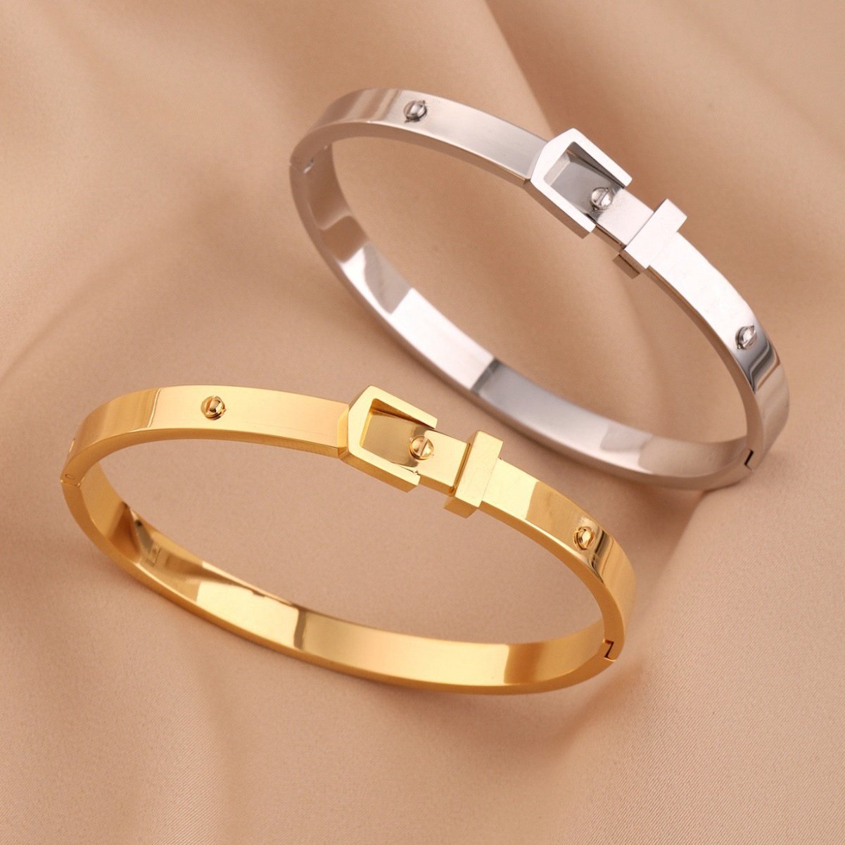Gold Plated Statement Buckle Bangle